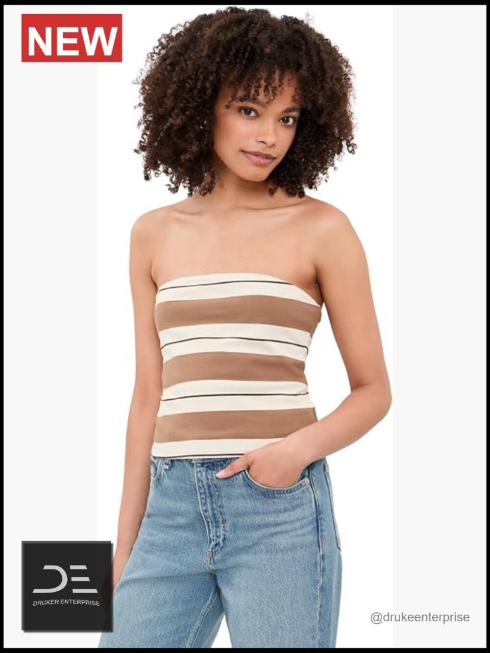 Lightweight Stretch Jersey Striped Sleeveless Strapless Tank Top